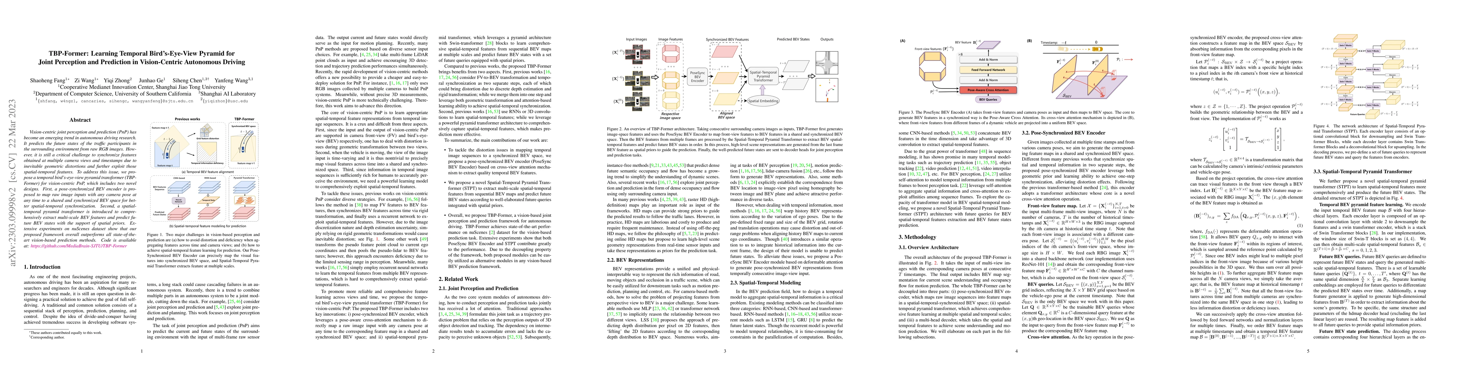 Thumbnail for TBP-Former: Learning Temporal Bird's-Eye-View Pyramid for Joint
  Perception and Prediction in Vision-Centric Autonomous Driving