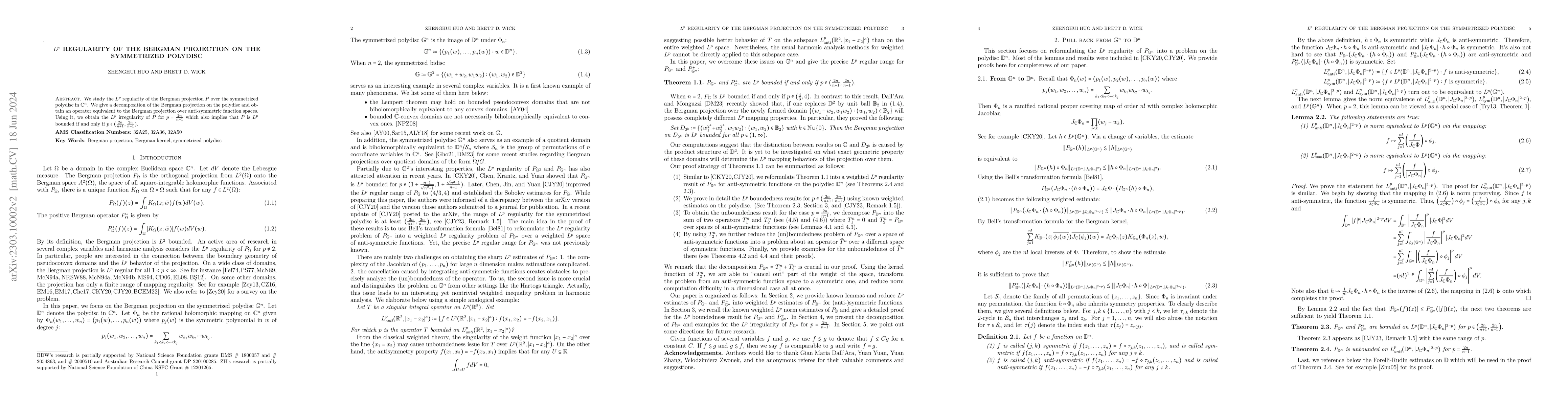 Thumbnail for $L^p$ regularity of the Bergman projection on the symmetrized polydisc