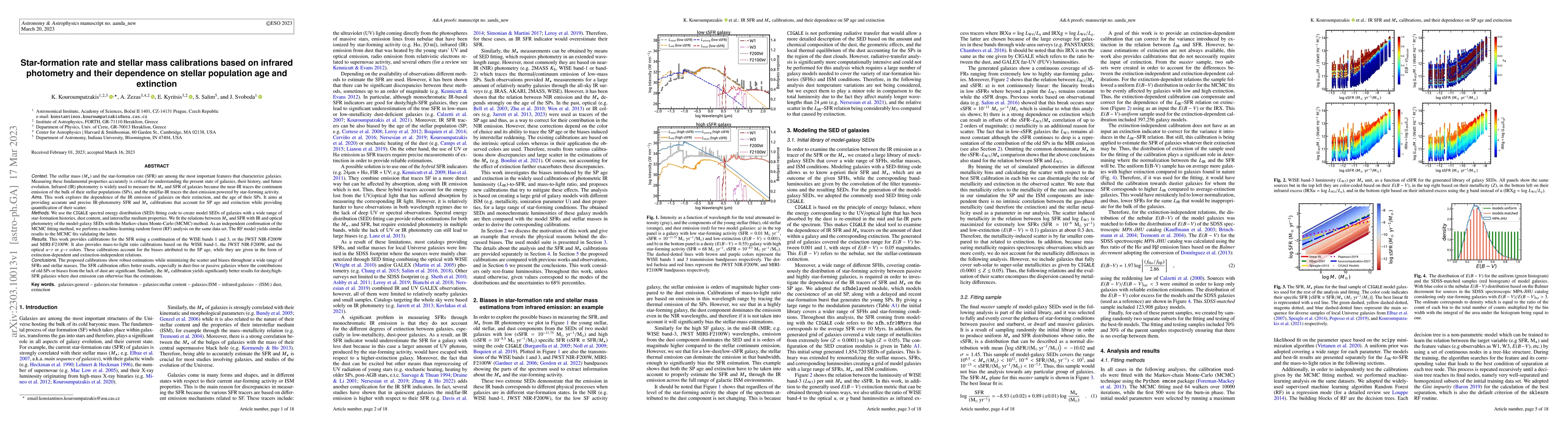 Thumbnail for Star-formation rate and stellar mass calibrations based on infrared
  photometry and their dependence on stellar population age and extinction