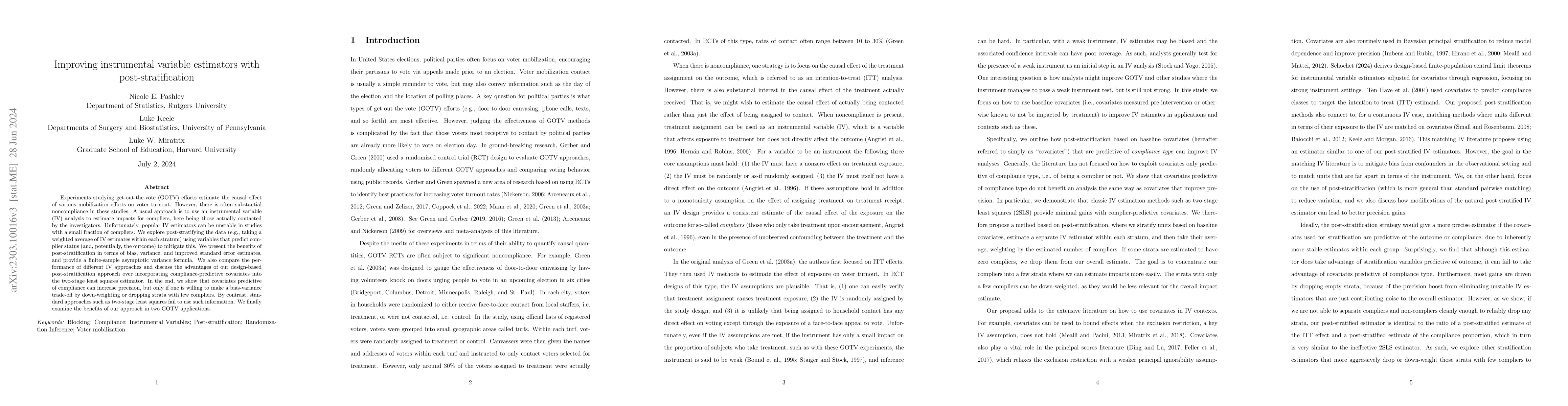 Thumbnail for Improving instrumental variable estimators with post-stratification