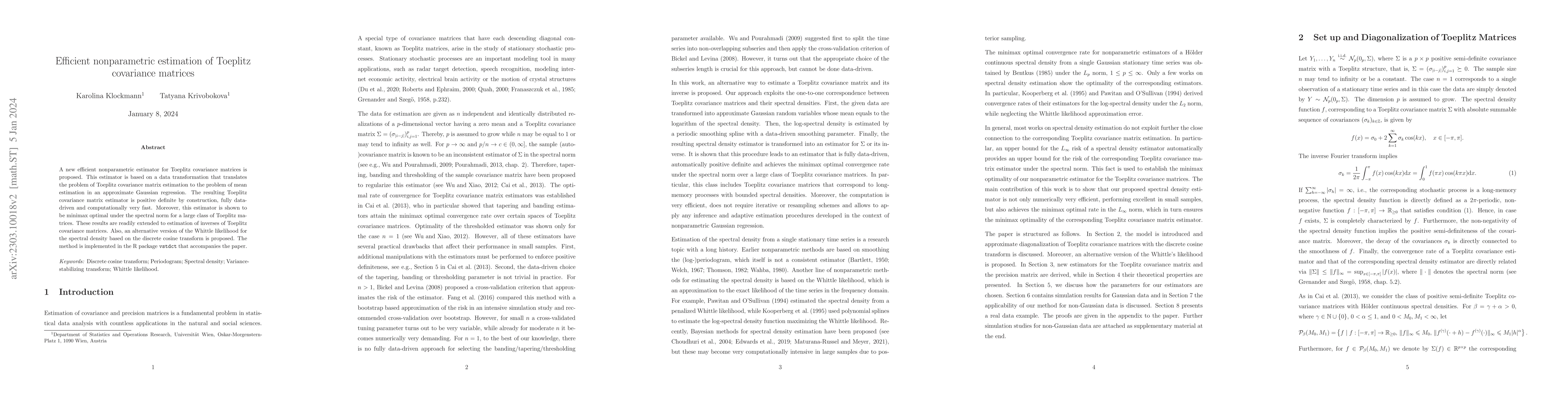 Thumbnail for Efficient nonparametric estimation of Toeplitz covariance matrices