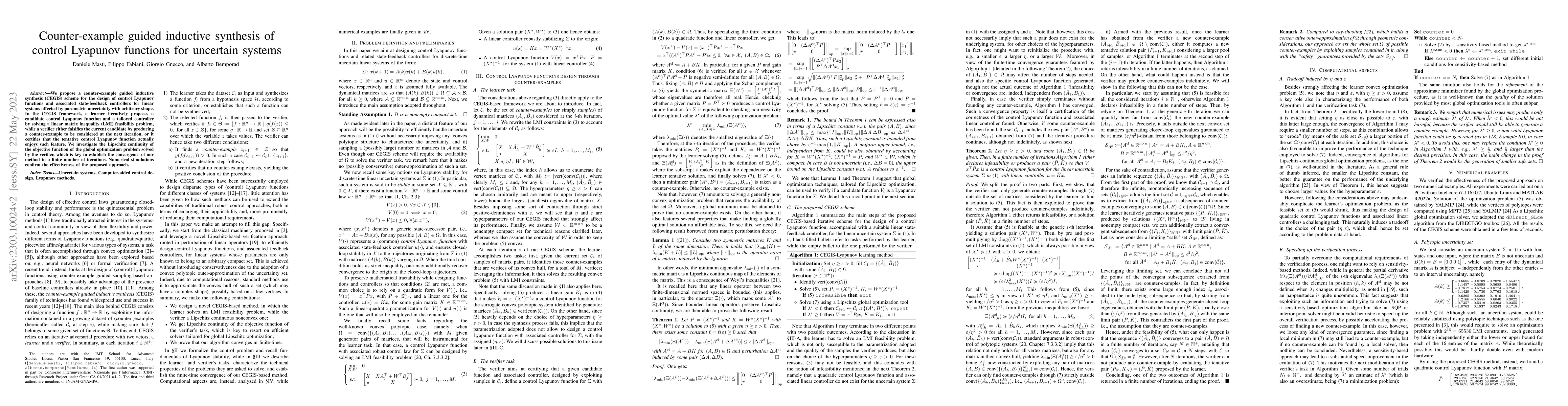 Thumbnail for Counter-example guided inductive synthesis of control Lyapunov functions
  for uncertain systems