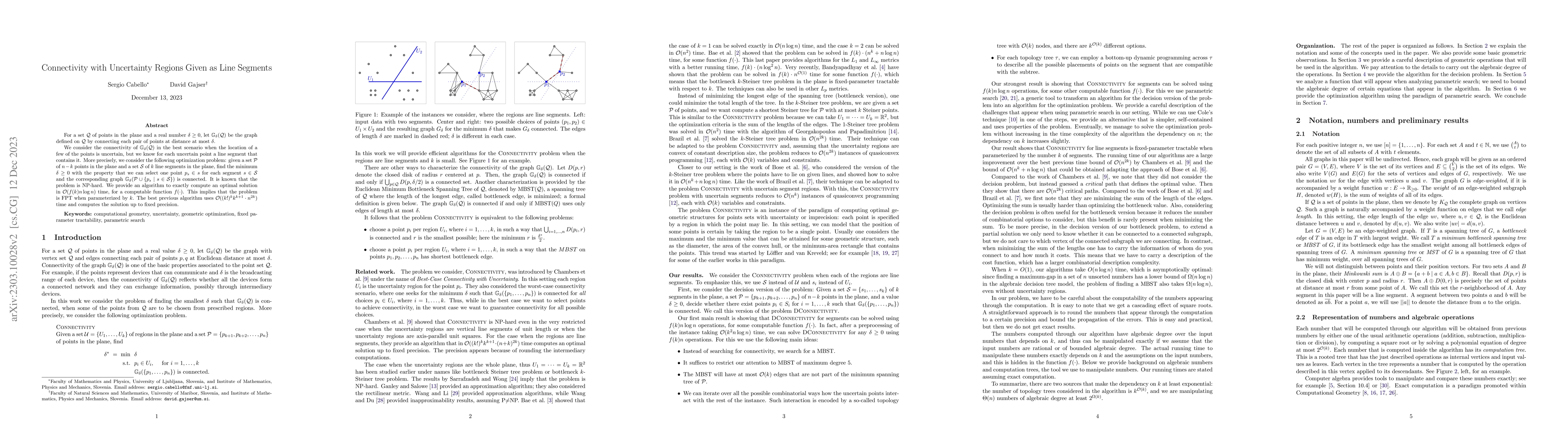 Thumbnail for Connectivity with uncertainty regions given as line segments