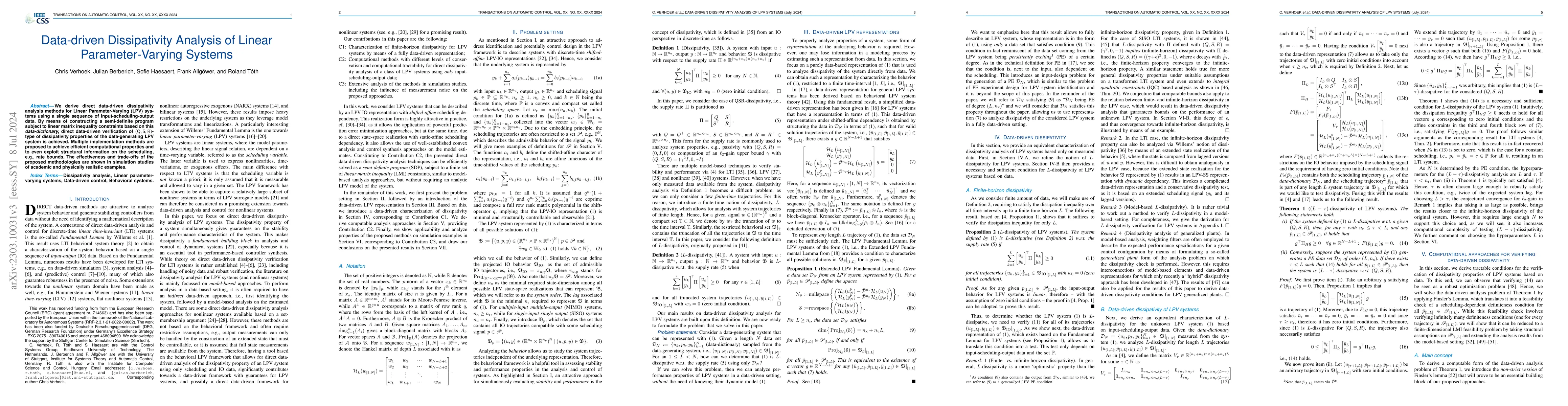 Thumbnail for Data-driven Dissipativity Analysis of Linear Parameter-Varying Systems