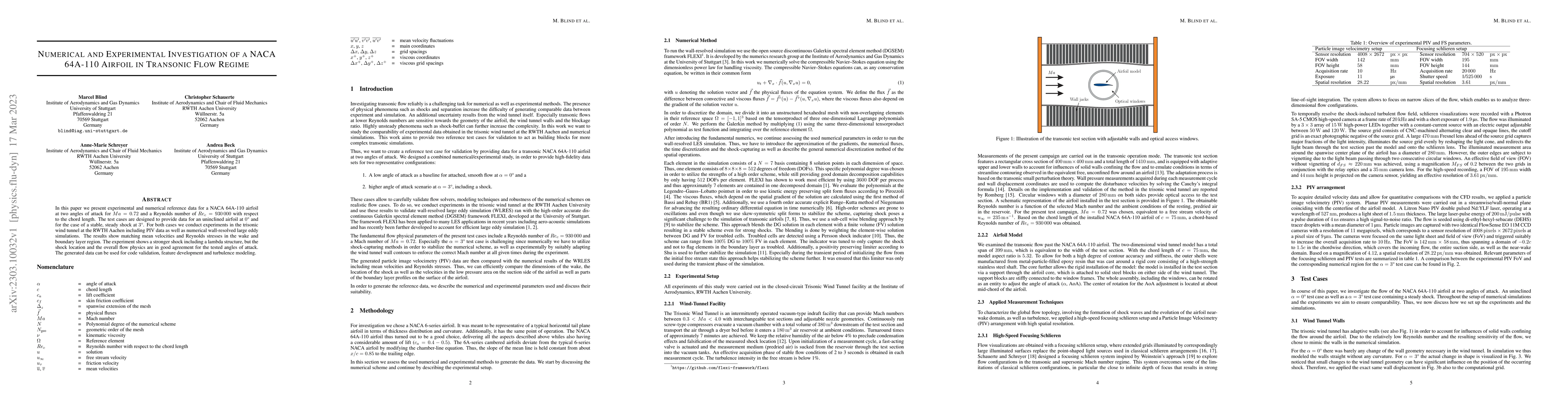 Thumbnail for Numerical and Experimental Investigation of a NACA 64A-110 Airfoil in
  Transonic Flow Regime