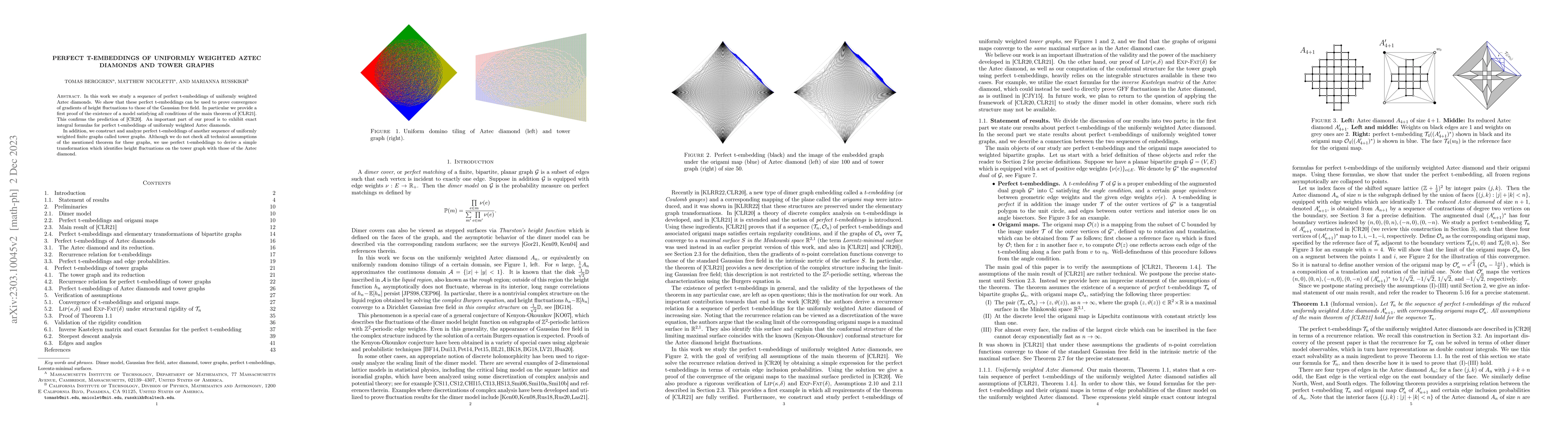 Thumbnail for Perfect t-embeddings of uniformly weighted Aztec diamonds and tower
  graphs