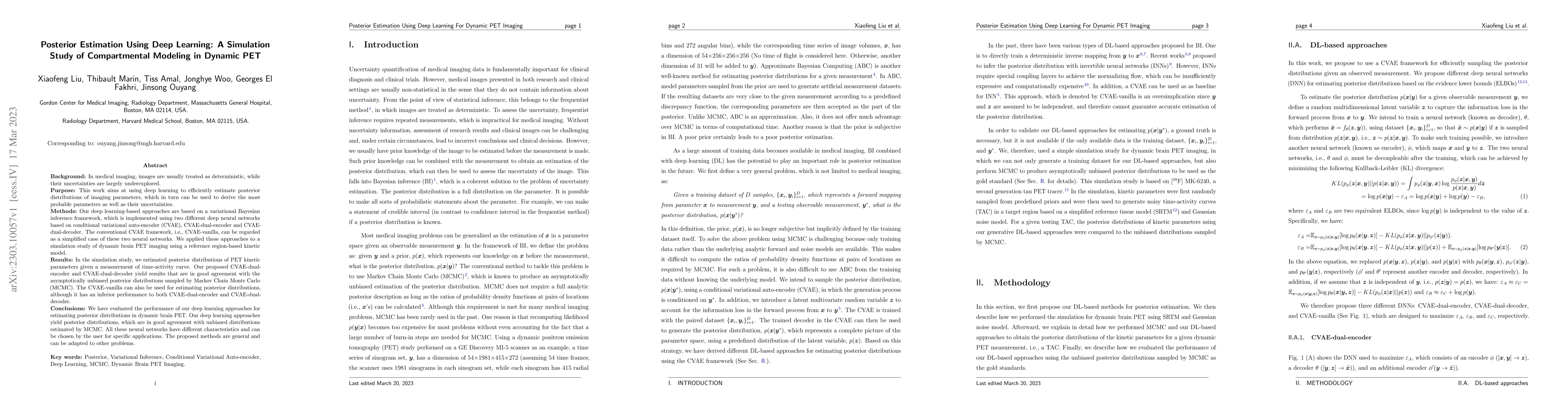 Thumbnail for Posterior Estimation Using Deep Learning: A Simulation Study of
  Compartmental Modeling in Dynamic PET