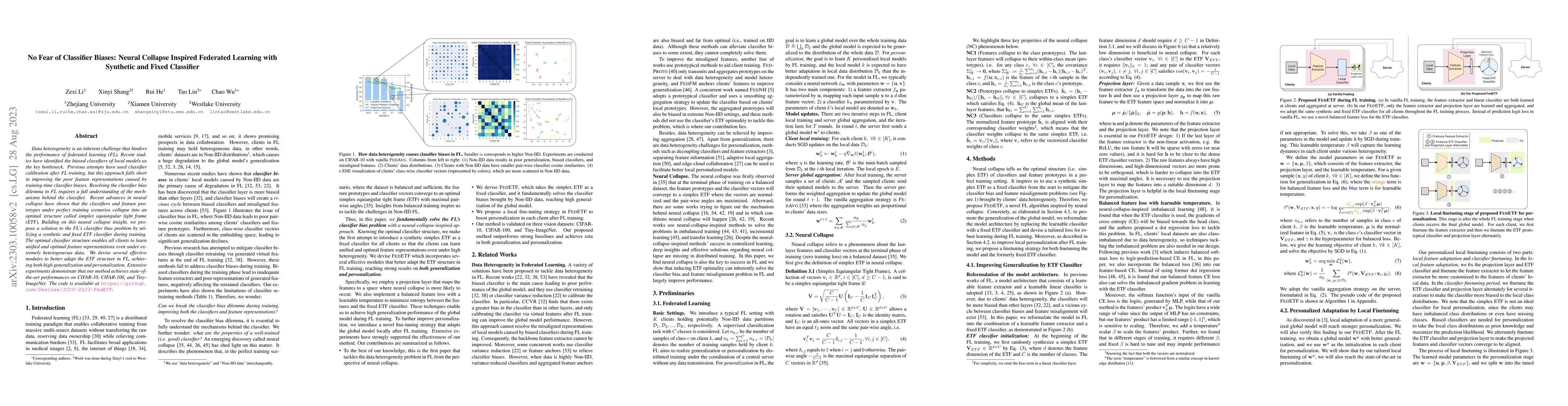 Thumbnail for No Fear of Classifier Biases: Neural Collapse Inspired Federated
  Learning with Synthetic and Fixed Classifier