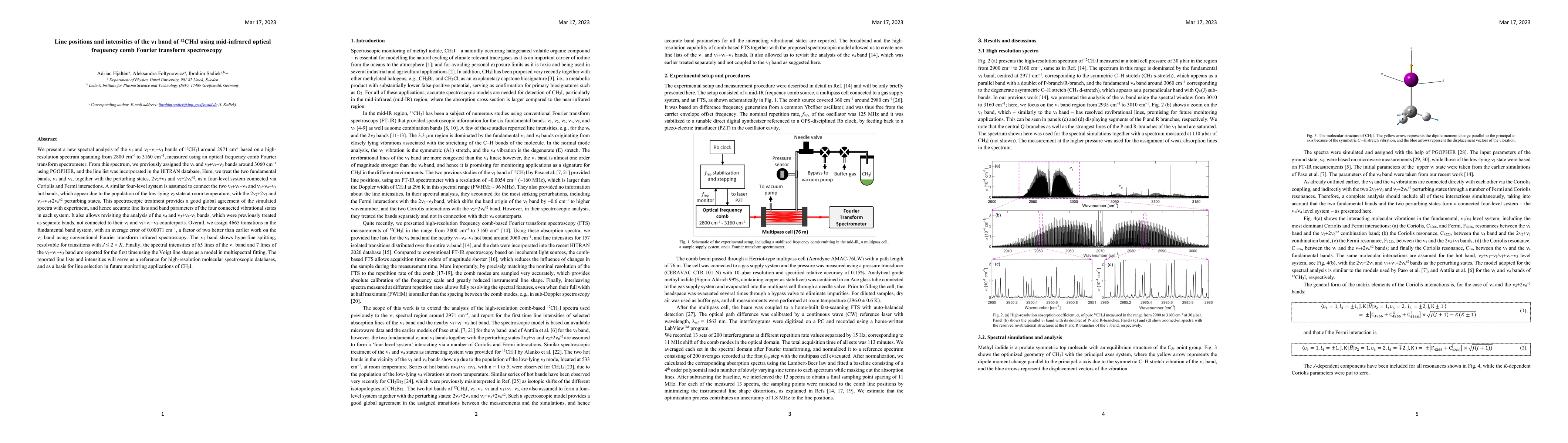 Thumbnail for Line positions and intensities of the ${\nu}_1$ band of $^{12}$CH$_3$I
  using mid-infrared optical frequency comb Fourier transform spectroscopy
