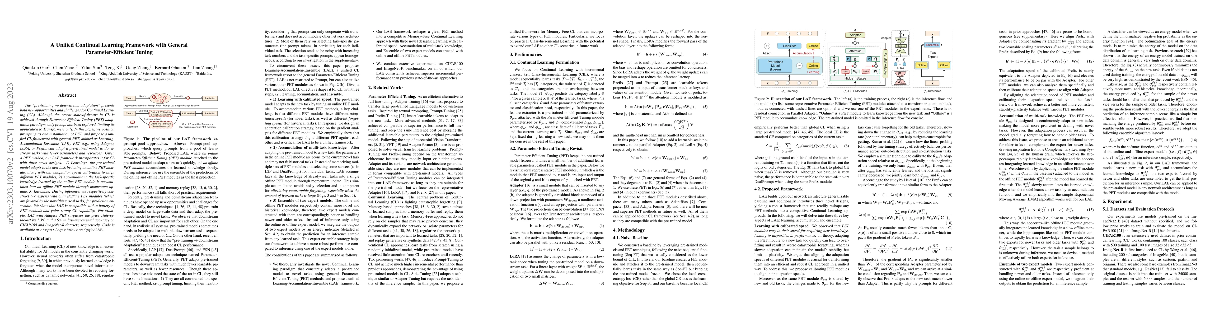 Thumbnail for A Unified Continual Learning Framework with General Parameter-Efficient
  Tuning