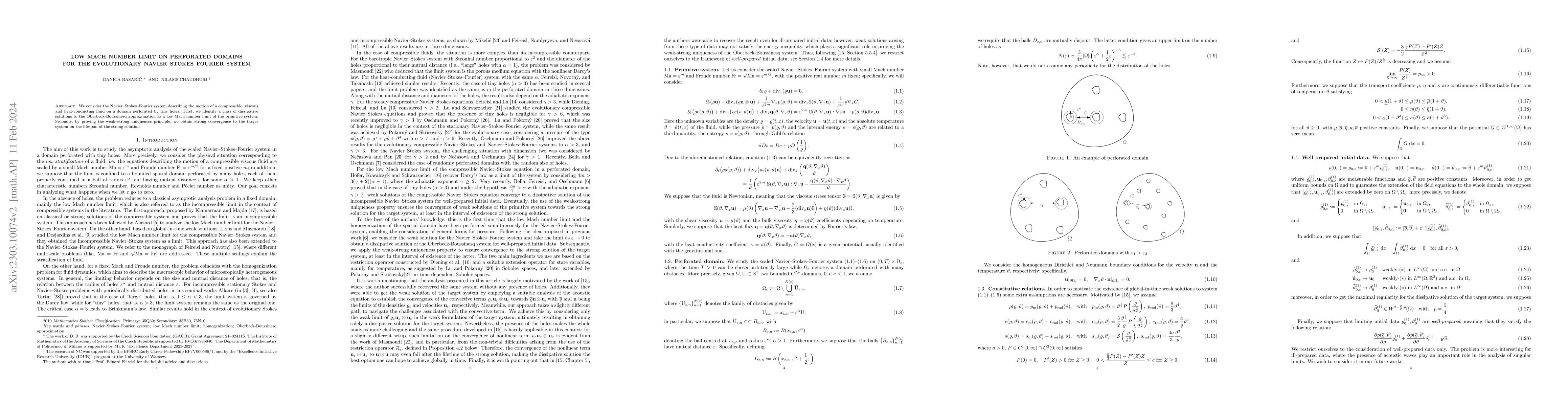Thumbnail for Low Mach number limit on perforated domains for the evolutionary
  Navier-Stokes-Fourier system