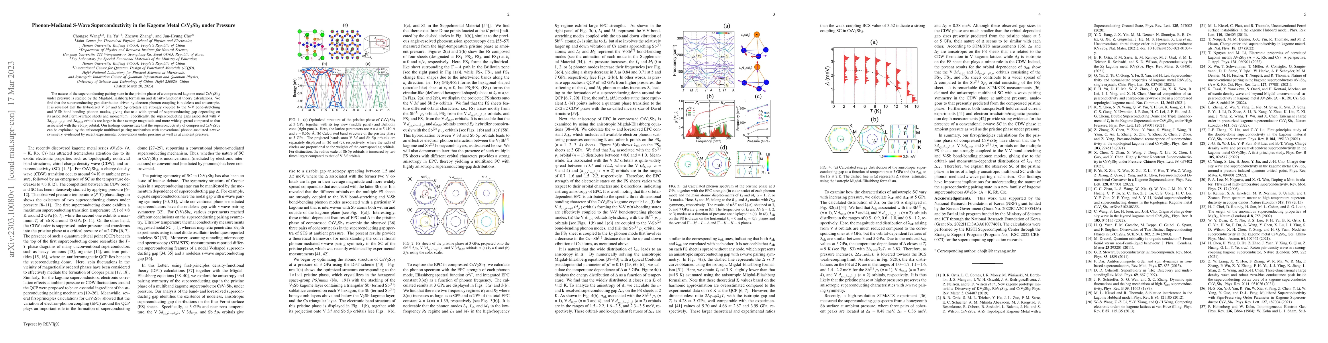 Thumbnail for Phonon-Mediated ${\bf S}$-Wave Superconductivity in the Kagome Metal
  CsV$_3$Sb$_5$ under Pressure