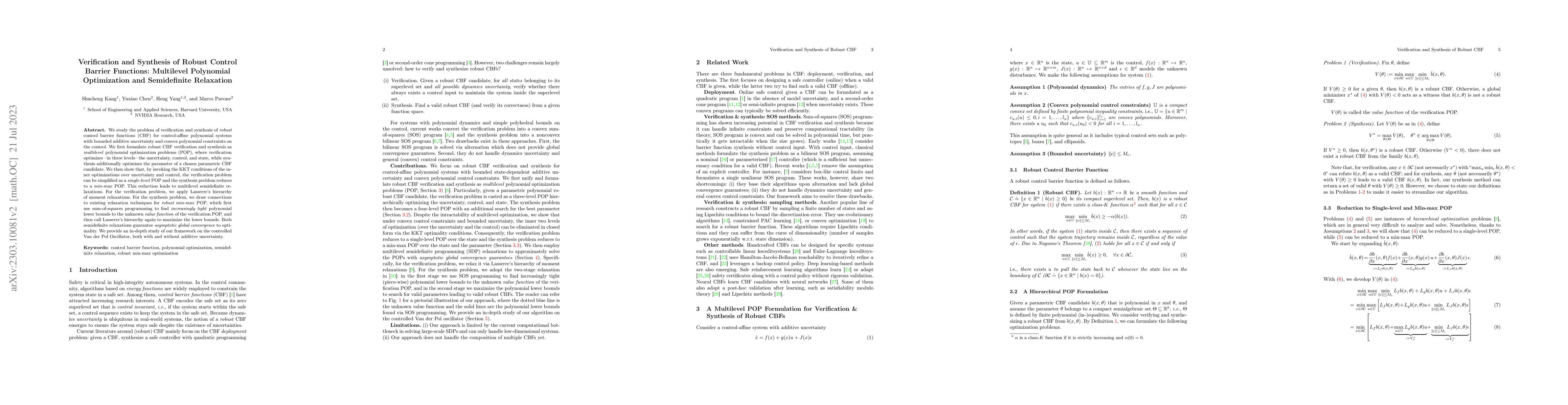 Thumbnail for Verification and Synthesis of Robust Control Barrier Functions:
  Multilevel Polynomial Optimization and Semidefinite Relaxation