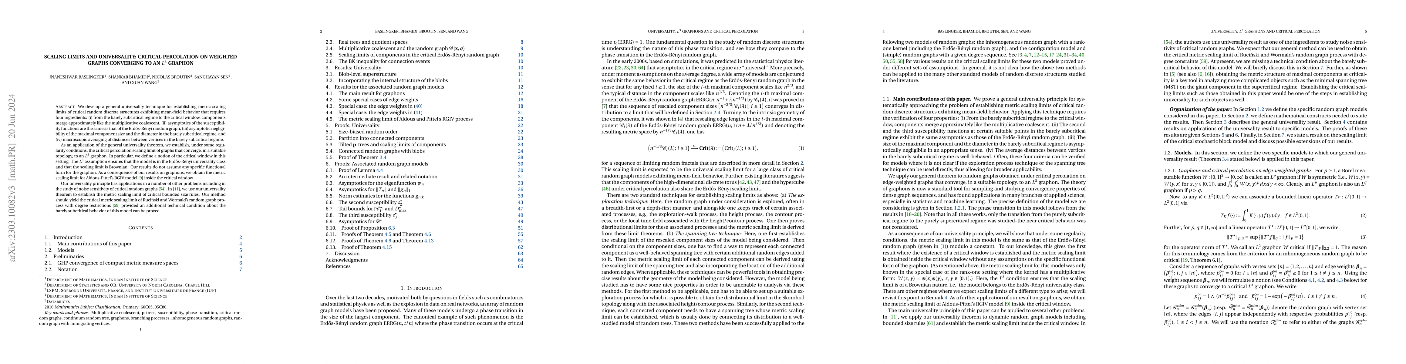 Thumbnail for Scaling limits and universality: Critical percolation on weighted graphs
  converging to an $L^3$ graphon