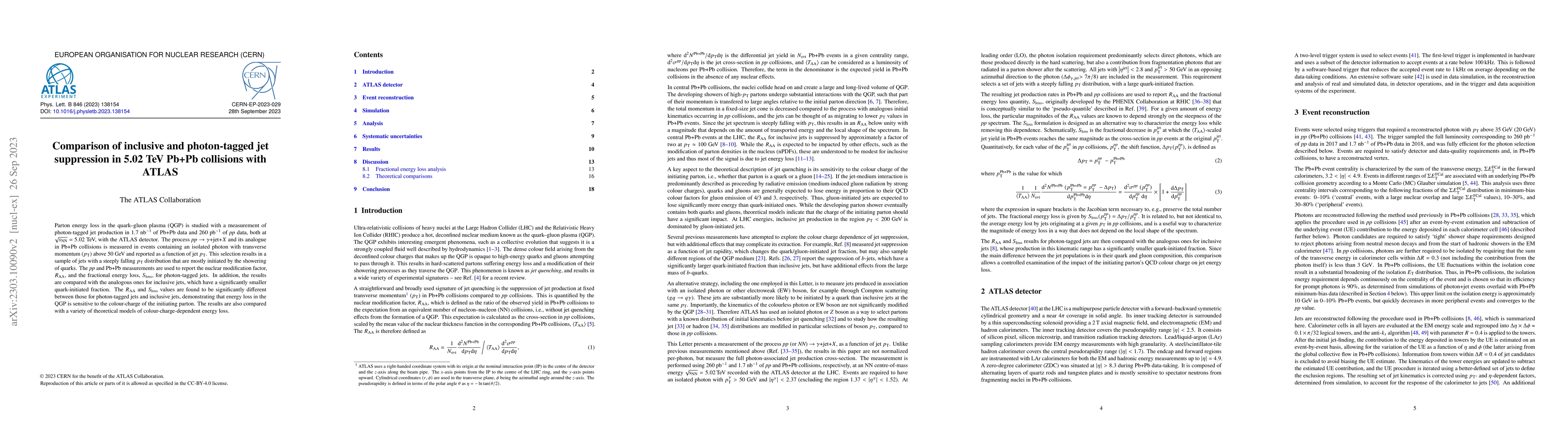 Thumbnail for Comparison of inclusive and photon-tagged jet suppression in 5.02 TeV
  Pb+Pb collisions with ATLAS