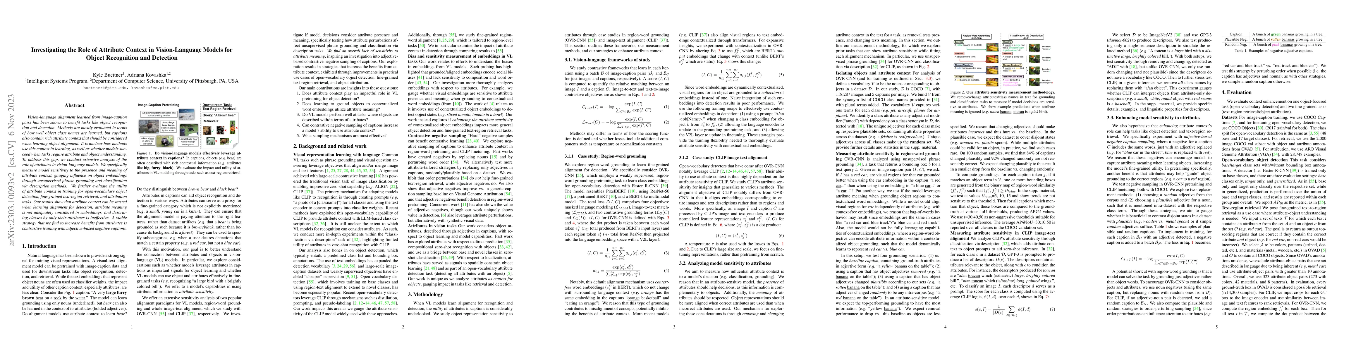 Thumbnail for Investigating the Role of Attribute Context in Vision-Language Models
  for Object Recognition and Detection