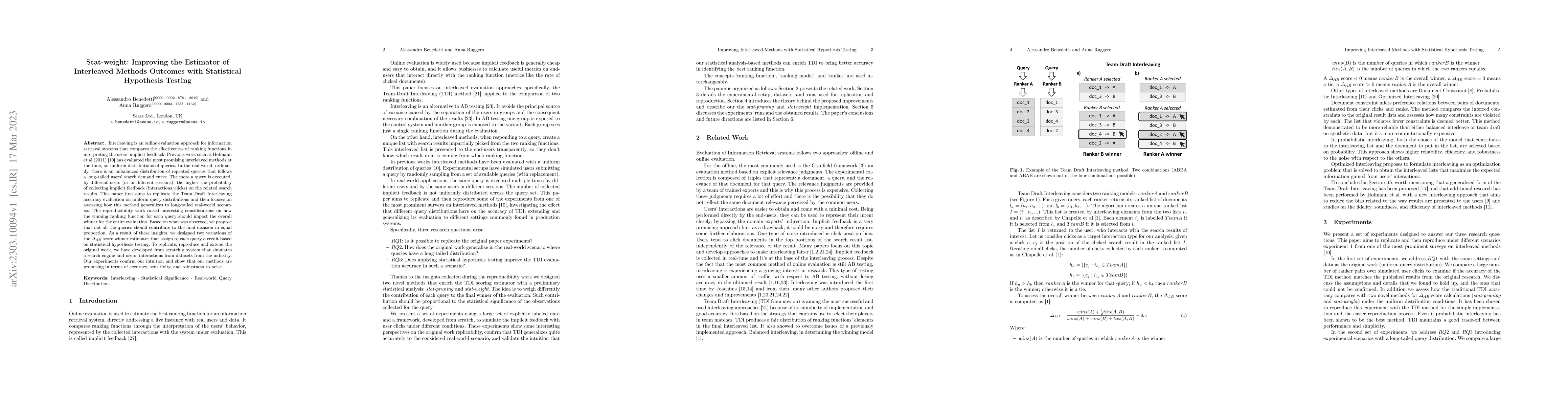 Thumbnail for Stat-weight: Improving the Estimator of Interleaved Methods Outcomes
  with Statistical Hypothesis Testing