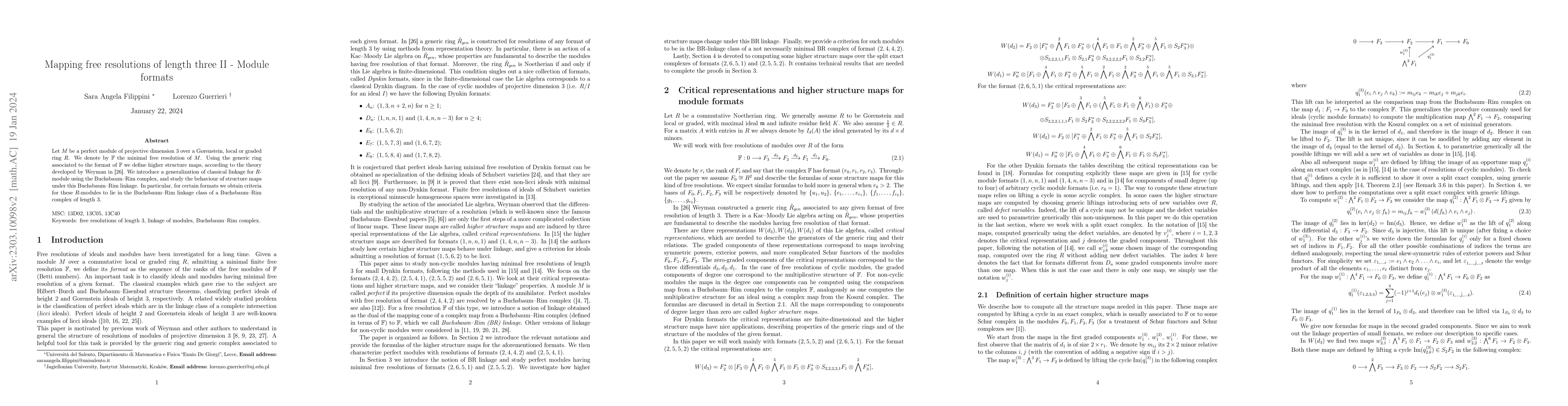 Thumbnail for Mapping free resolutions of length three II -- Module formats