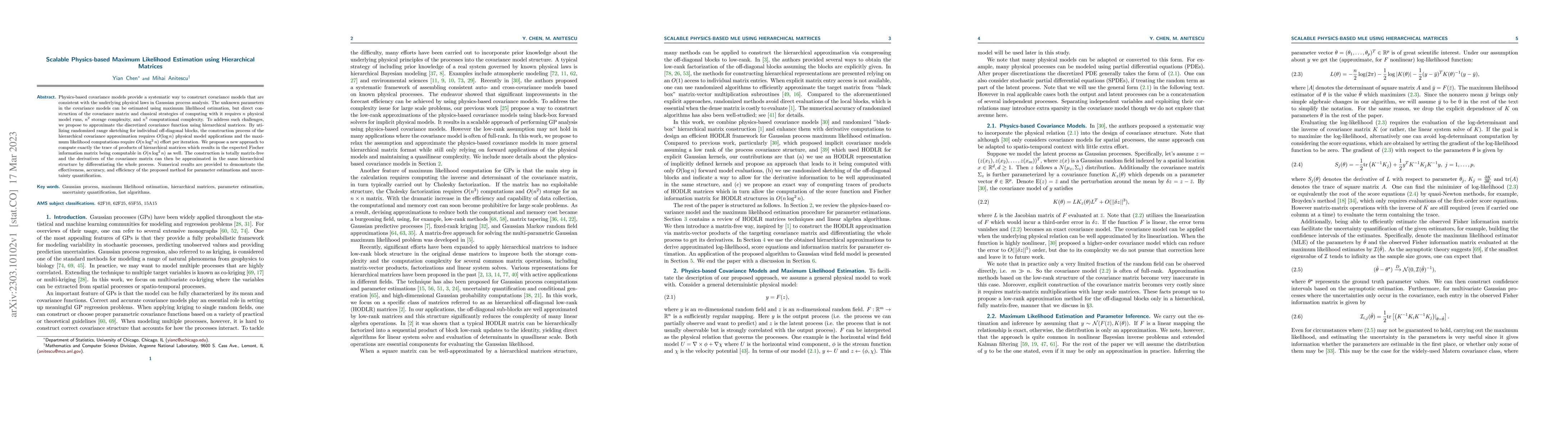 Thumbnail for Scalable Physics-based Maximum Likelihood Estimation using Hierarchical
  Matrices