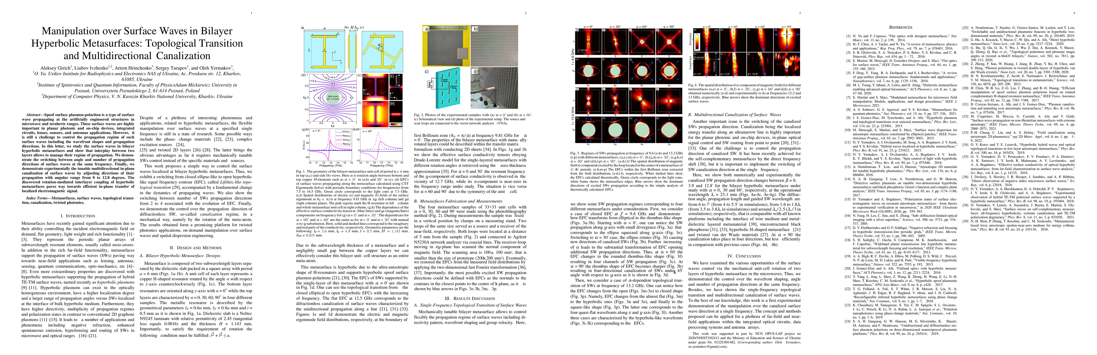 Thumbnail for Manipulation over Surface Waves in Bilayer Hyperbolic Metasurfaces:
  Topological Transition and Multidirectional Canalization