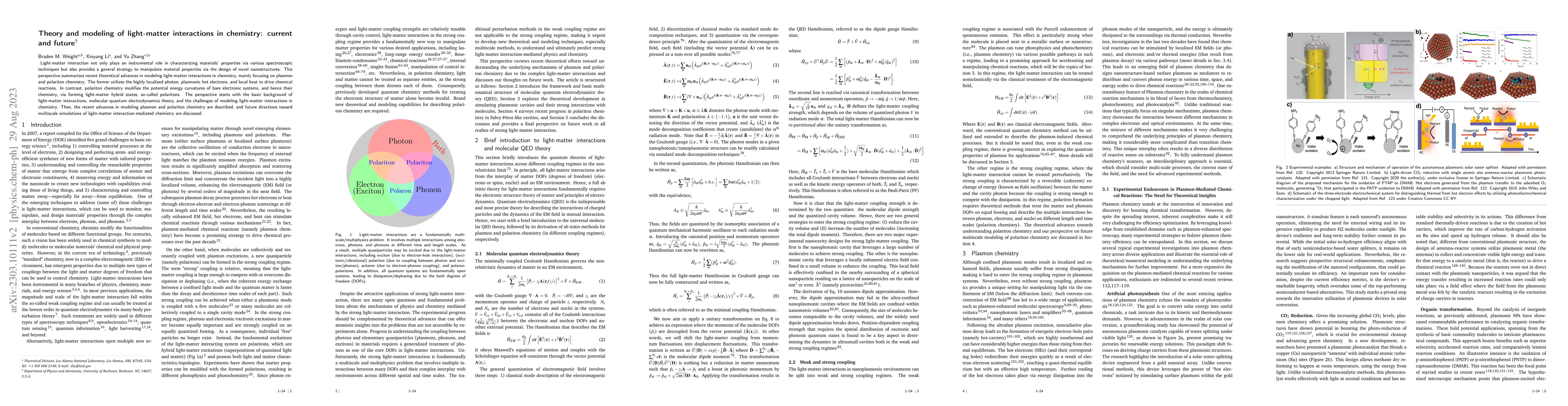 Thumbnail for Theory and modeling of light-matter interactions in chemistry: current
  and future