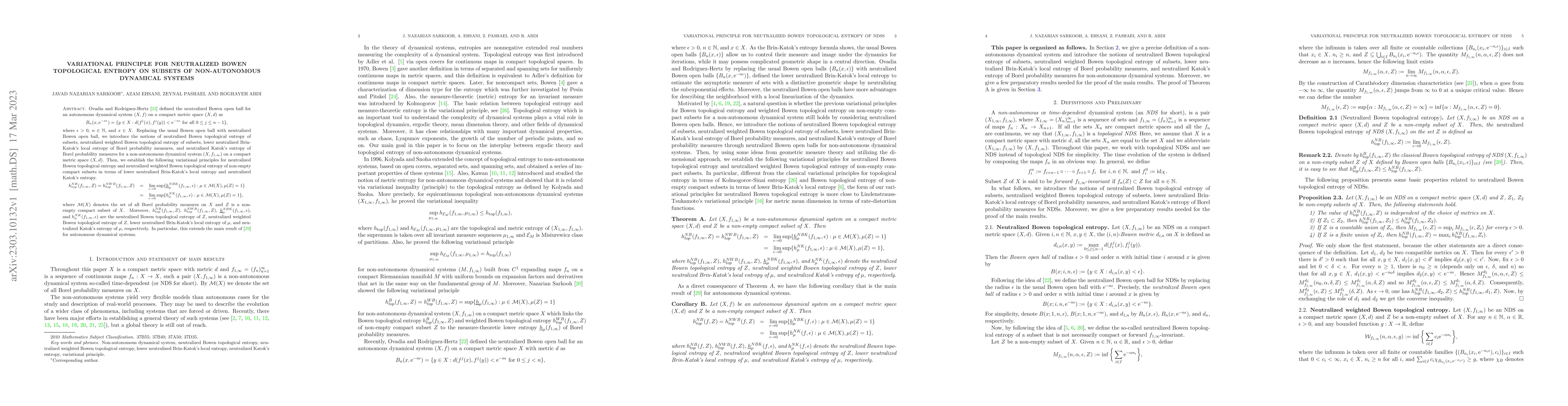 Thumbnail for Variational principle for neutralized Bowen topological entropy on
  subsets of non-autonomous dynamical systems
