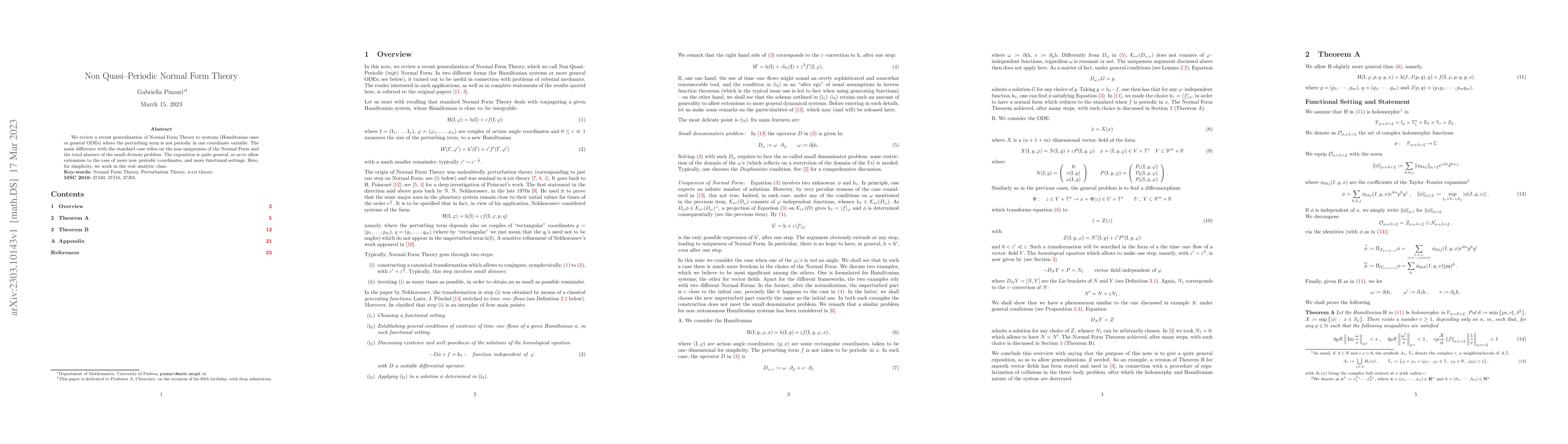 Thumbnail for Non Quasi-Periodic Normal Form Theory