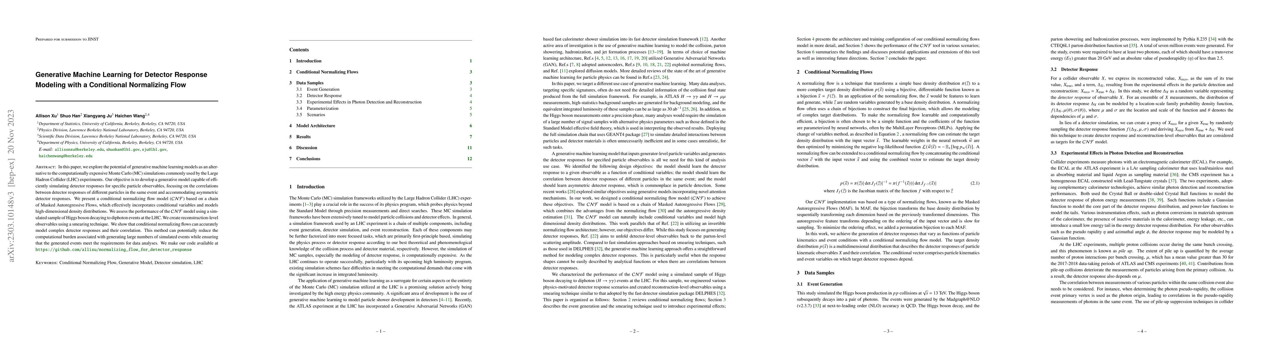 Thumbnail for Generative Machine Learning for Detector Response Modeling with a
  Conditional Normalizing Flow