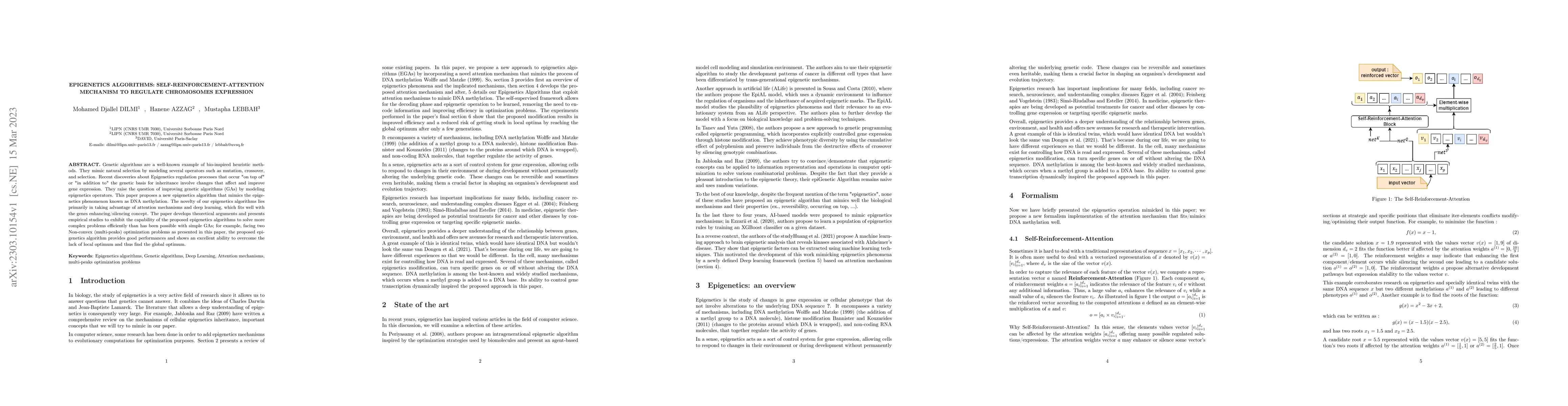 Thumbnail for Epigenetics Algorithms: Self-Reinforcement-Attention mechanism to
  regulate chromosomes expression