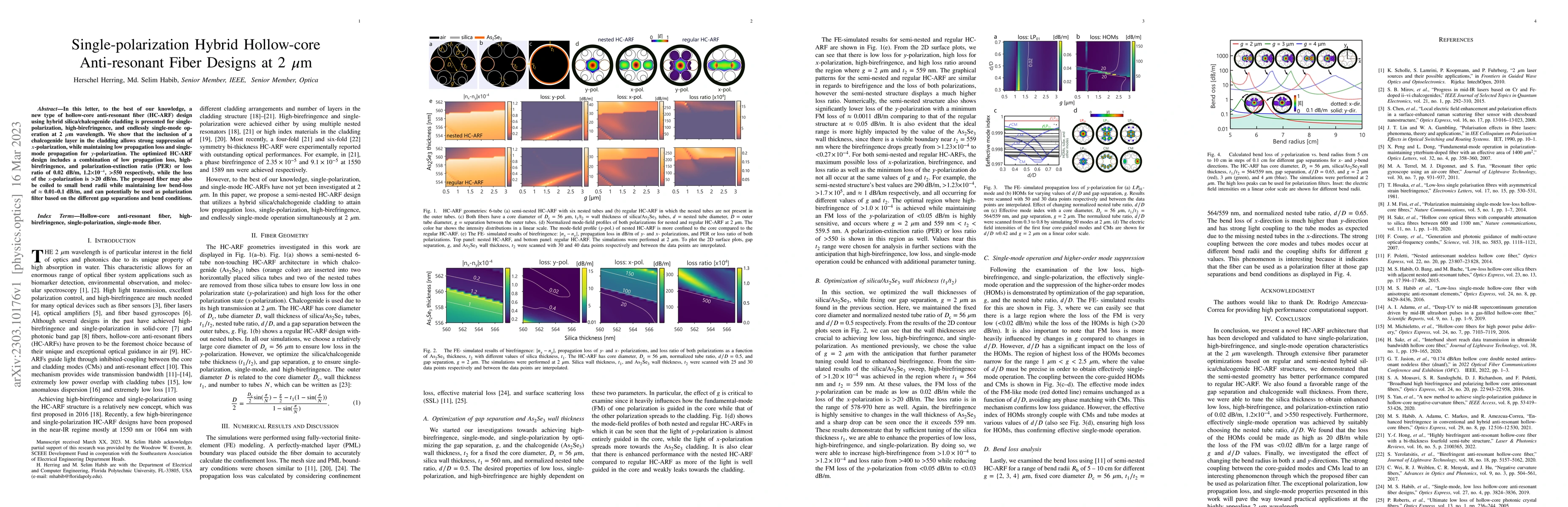 Thumbnail for Single-polarization Hybrid Hollow-core Anti-resonant Fiber Designs at 2
  $\mu$m