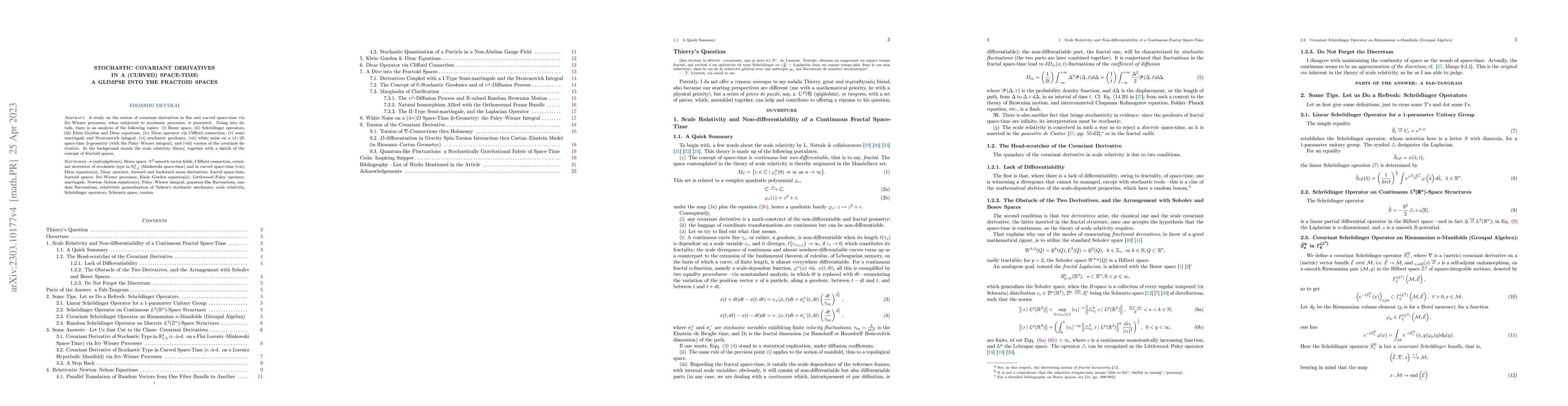 Thumbnail for Stochastic Covariant Derivatives in a (Curved) Space-Time: a Glimpse
  into the Fractoid Spaces