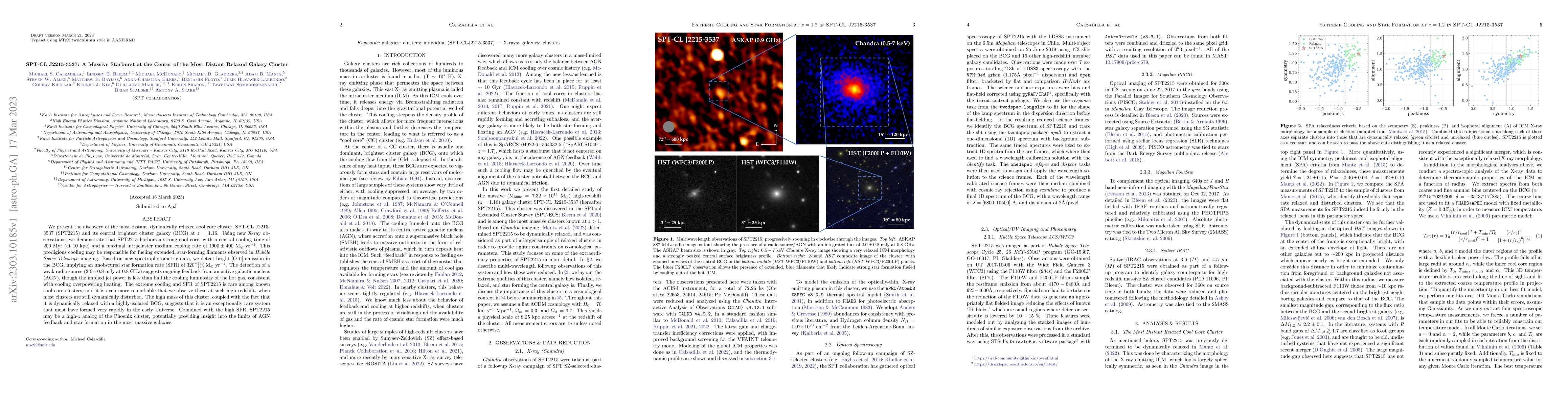 Thumbnail for SPT-CL J2215-3537: A Massive Starburst at the Center of the Most Distant
  Relaxed Galaxy Cluster