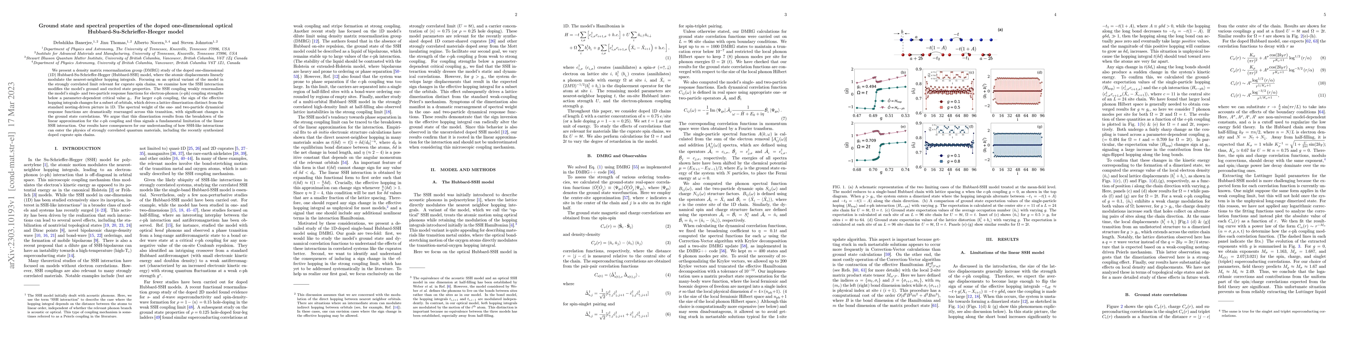 Thumbnail for Ground state and spectral properties of the doped one-dimensional
  optical Hubbard-Su-Schrieffer-Heeger model