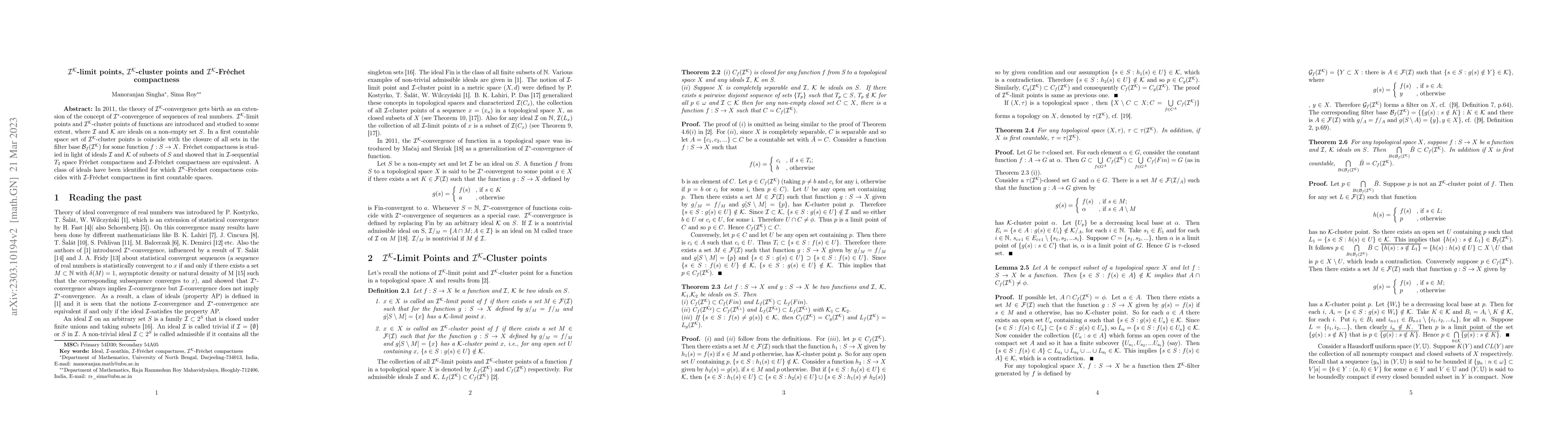 Thumbnail for $\mathcal I^K$-limit points, $\mathcal I^K$-cluster points and $\mathcal
  I^K$-Frechet compactness