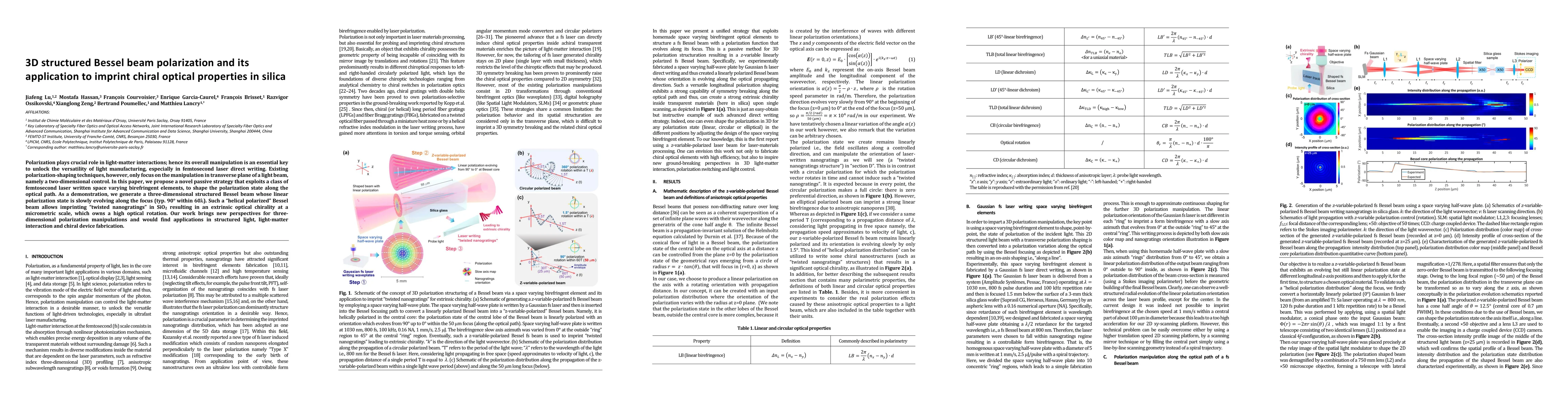 Thumbnail for 3D structured Bessel beam polarization and its application to imprint
  chiral optical properties in silica