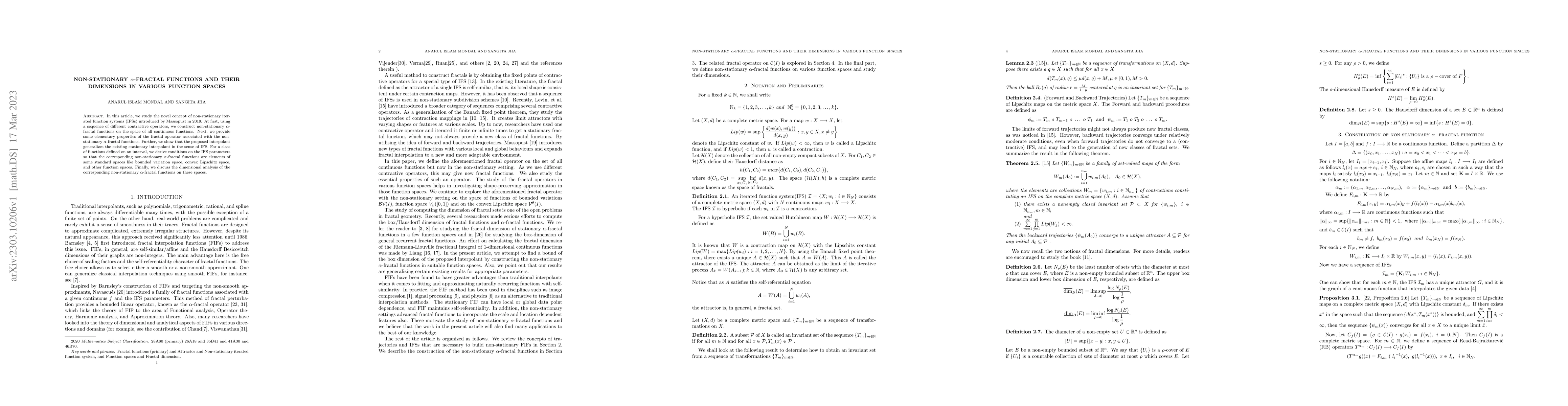 Thumbnail for Non-stationary $\alpha$-fractal functions and their dimensions in
  various function spaces