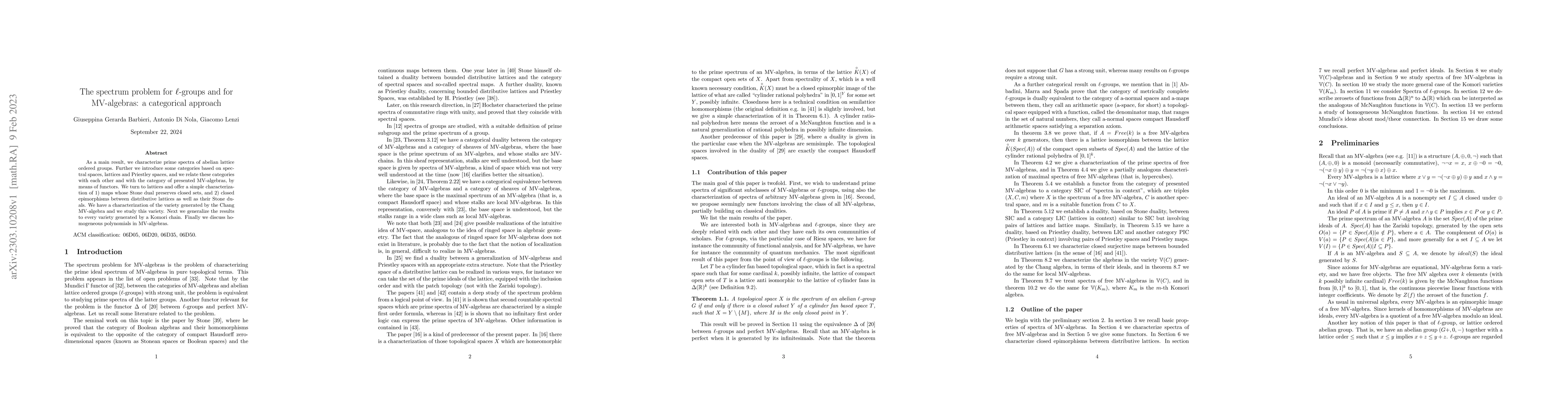 Thumbnail for The spectrum problem for $\ell$-groups and for MV-algebras: a
  categorical approach