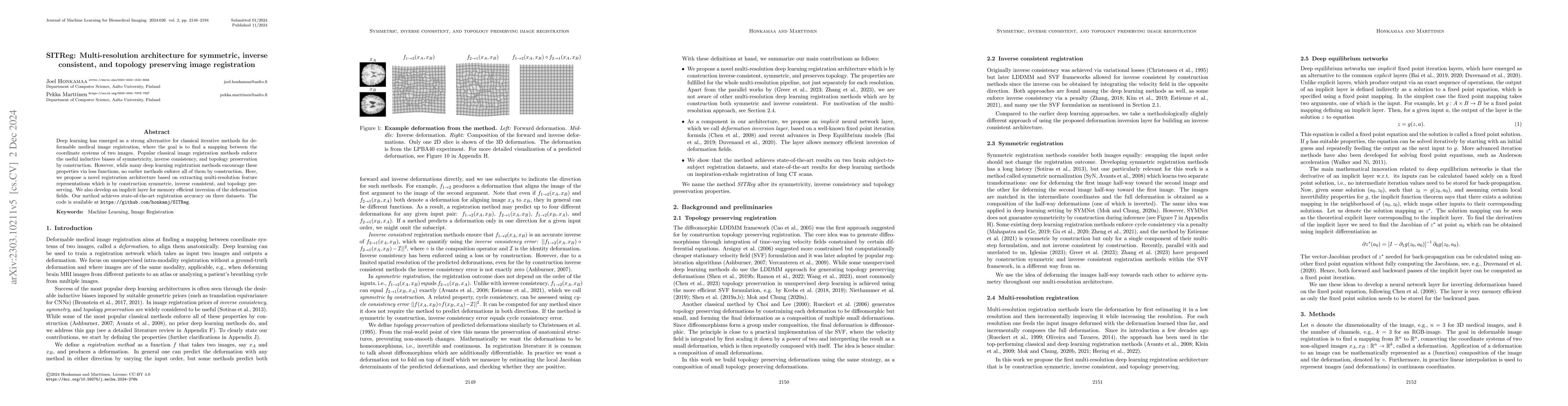 Thumbnail for SITReg: Multi-resolution architecture for symmetric, inverse consistent,
  and topology preserving image registration