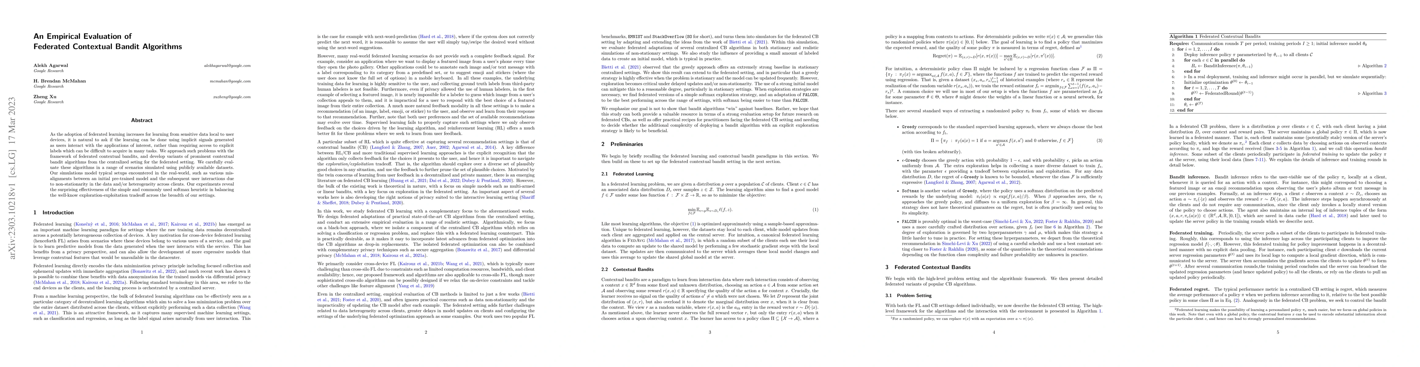 Thumbnail for An Empirical Evaluation of Federated Contextual Bandit Algorithms