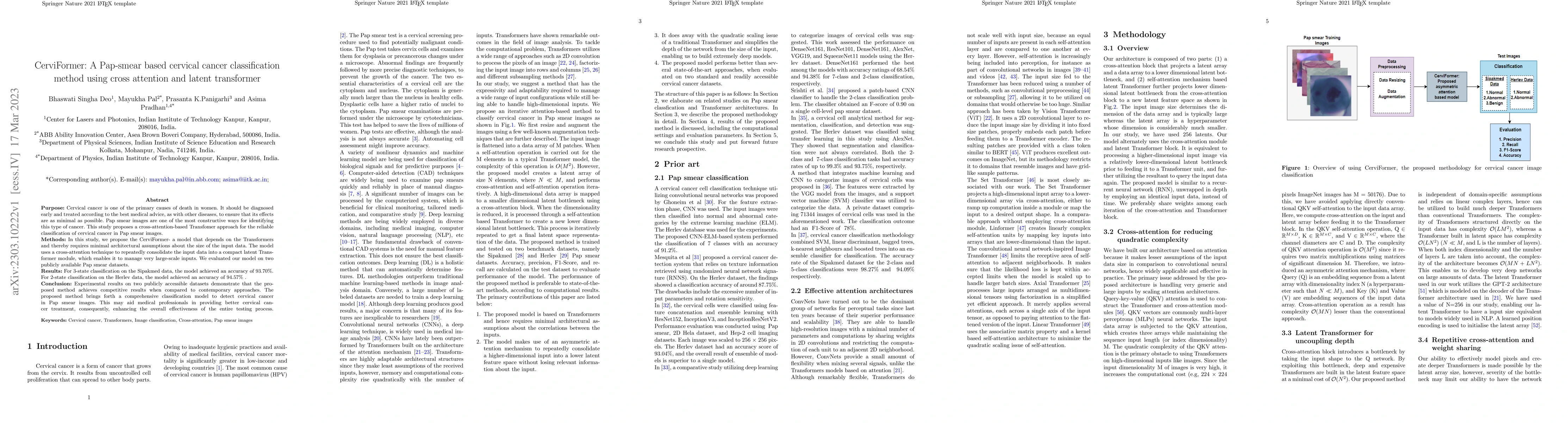 Thumbnail for CerviFormer: A Pap-smear based cervical cancer classification method
  using cross attention and latent transformer