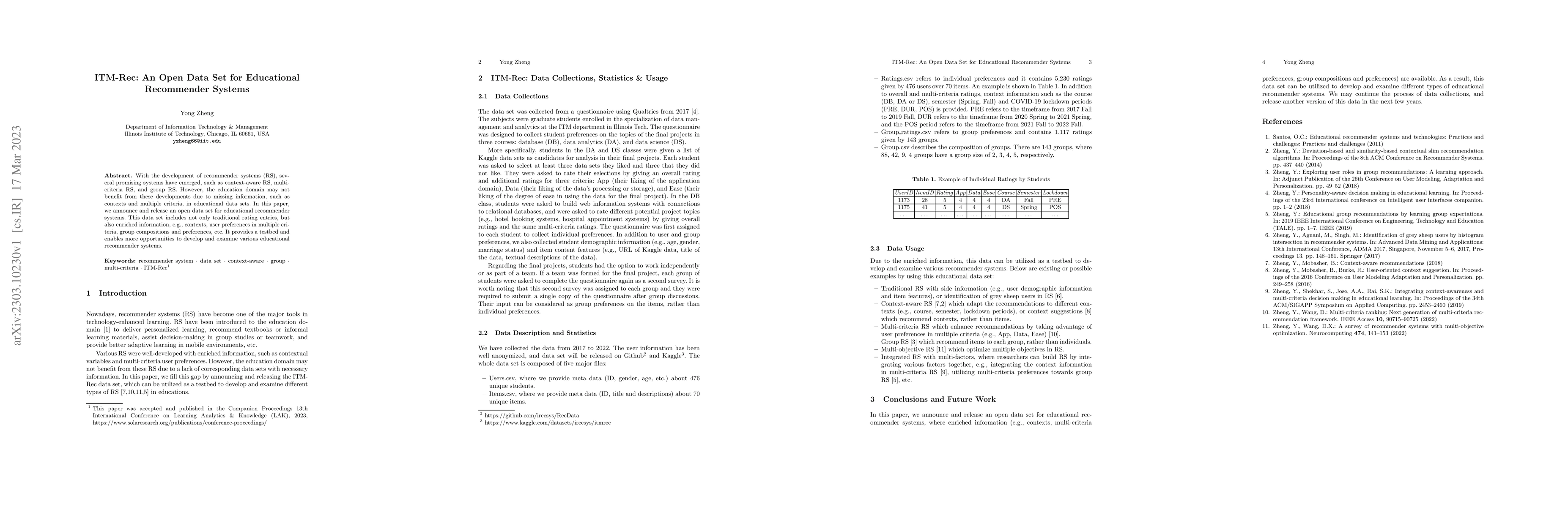 Thumbnail for ITM-Rec: An Open Data Set for Educational Recommender Systems