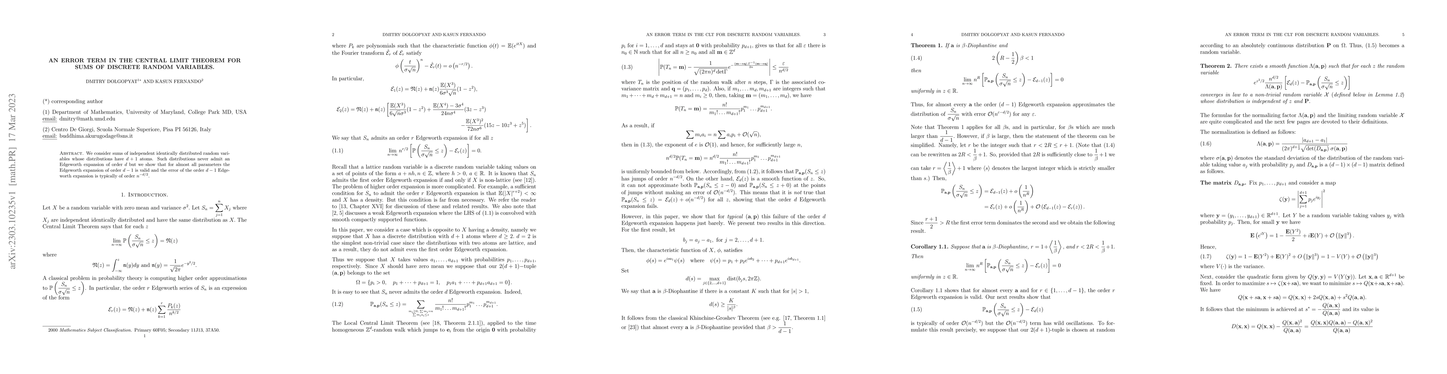 Thumbnail for An error term in the Central Limit Theorem for sums of discrete random
  variables