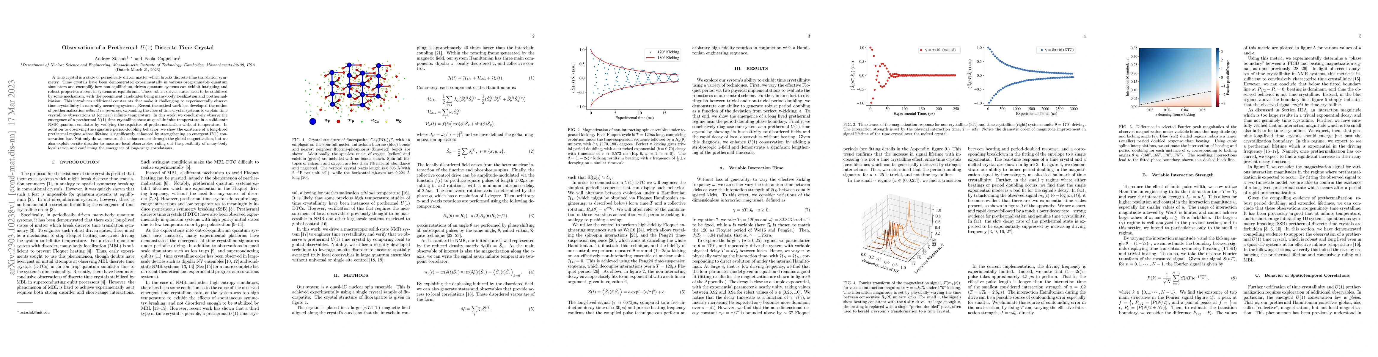 Thumbnail for Observation of a Prethermal $U(1)$ Discrete Time Crystal