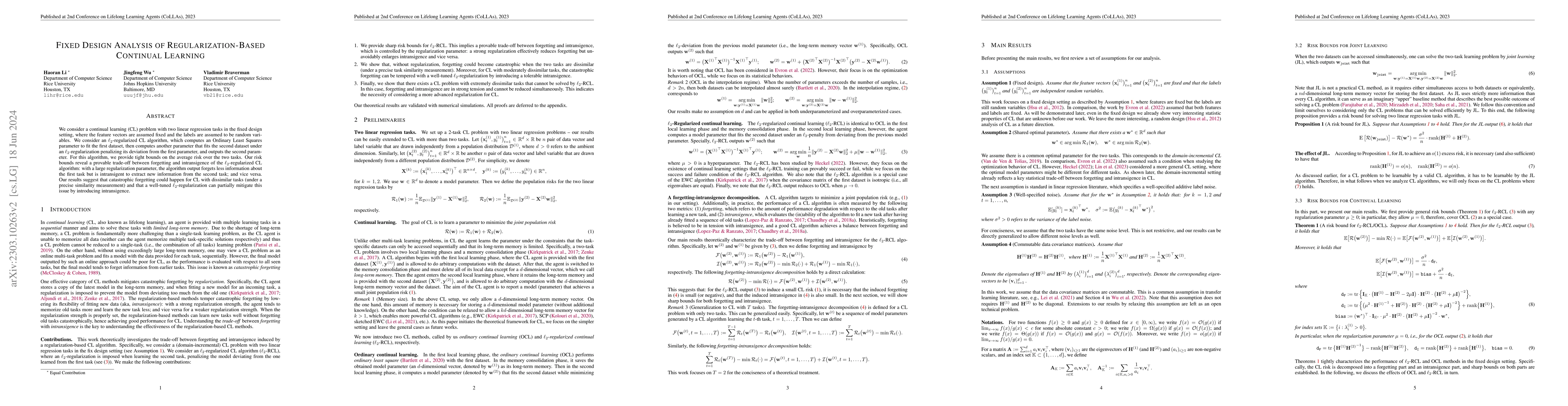 Thumbnail for Fixed Design Analysis of Regularization-Based Continual Learning
