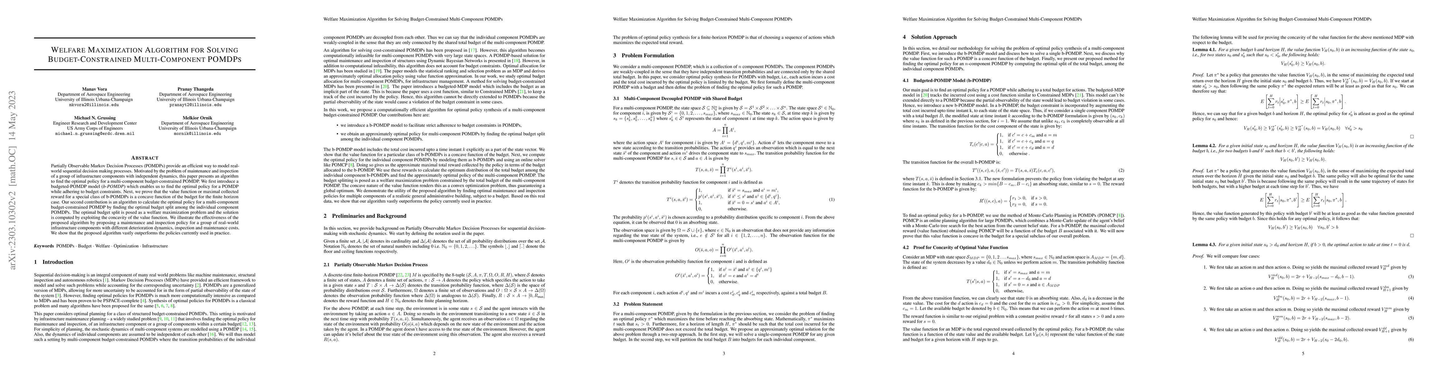 Thumbnail for Welfare Maximization Algorithm for Solving Budget-Constrained
  Multi-Component POMDPs