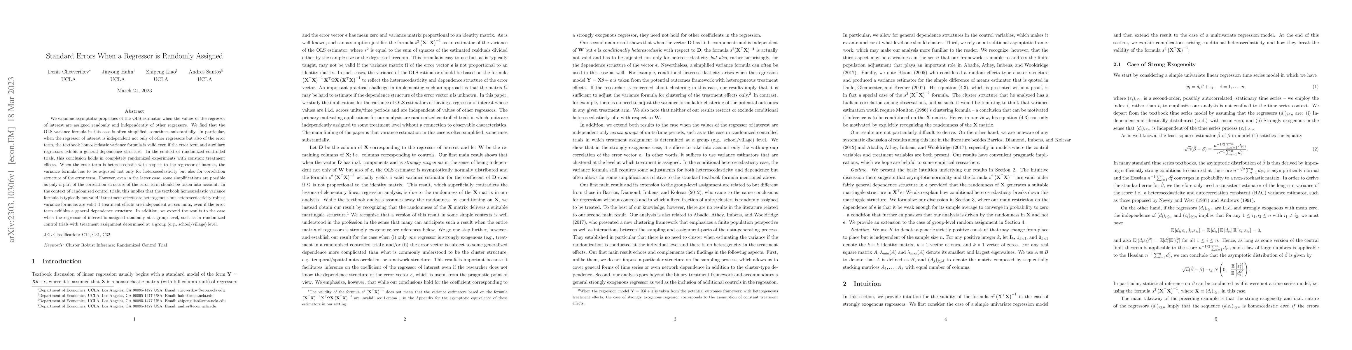 Thumbnail for Standard errors when a regressor is randomly assigned