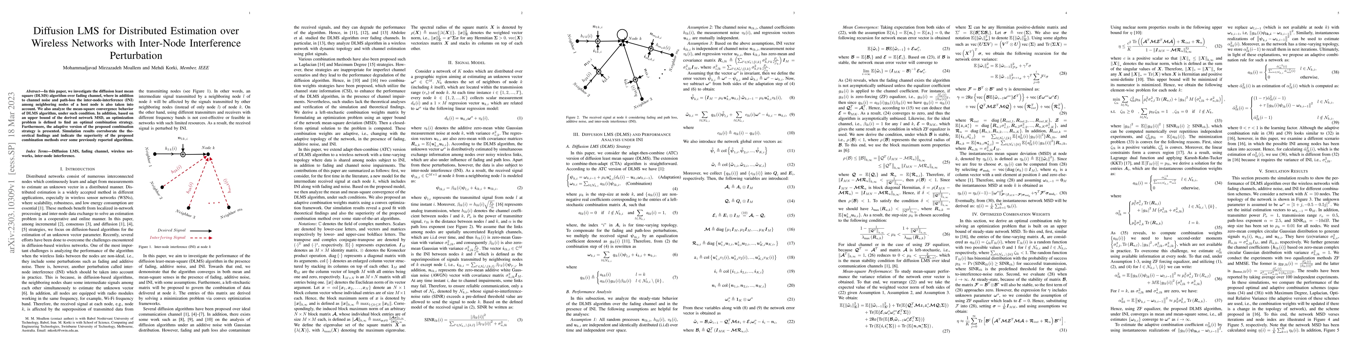 Thumbnail for Diffusion LMS for Distributed Estimation over Wireless Networks with
  Inter-Node Interference Perturbation