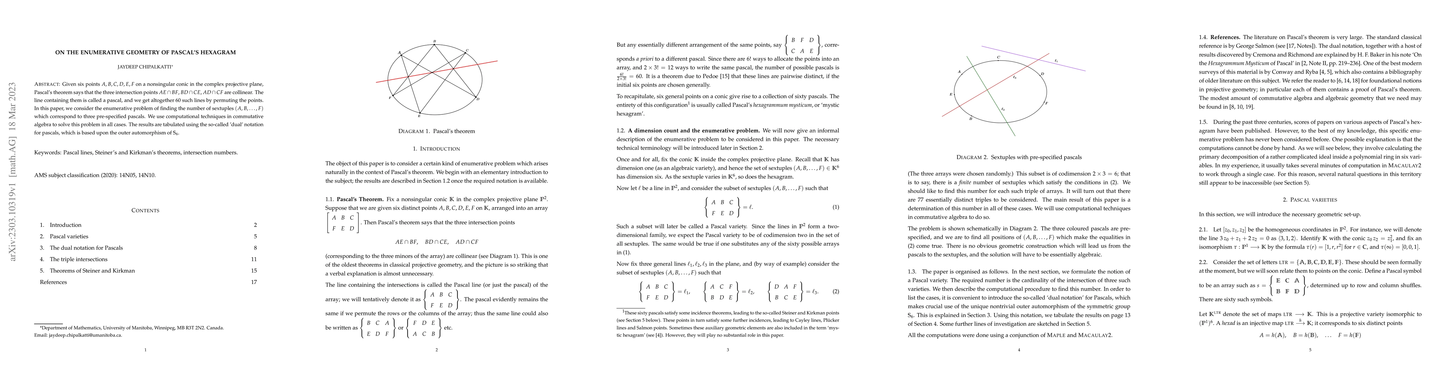 Thumbnail for On the Enumerative Geometry of Pascal's Hexagram