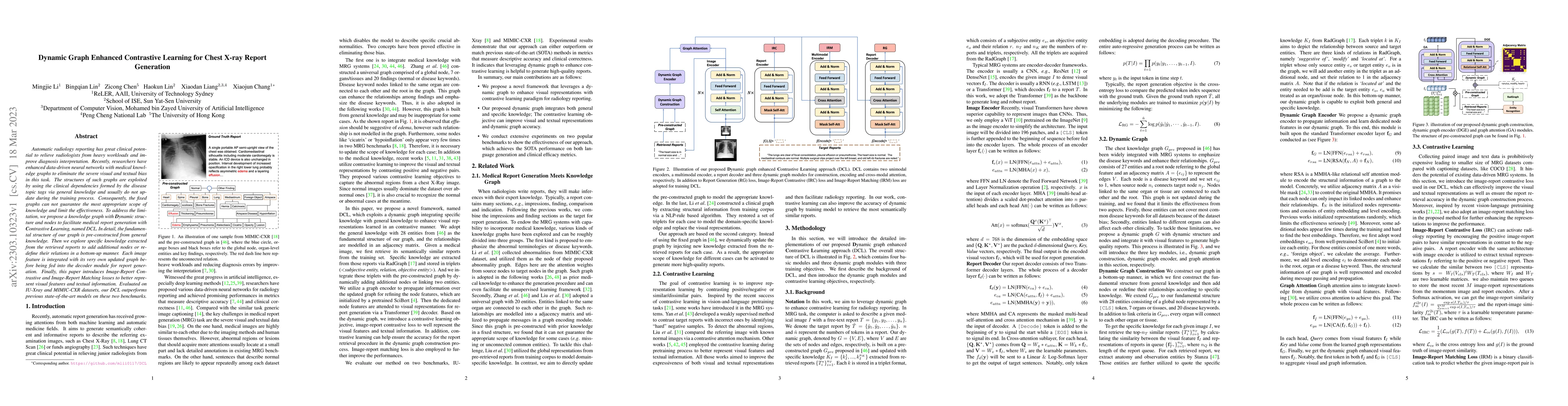 Thumbnail for Dynamic Graph Enhanced Contrastive Learning for Chest X-ray Report
  Generation