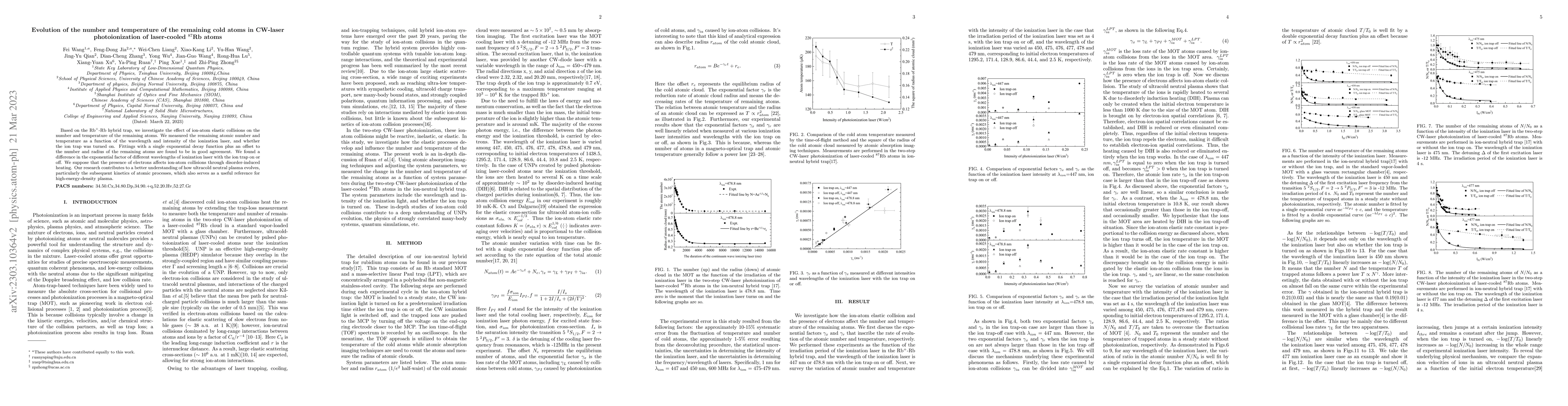 Thumbnail for Evolution of the number and temperature of the remaining cold atoms in
  CW-laser photoionization of laser-cooled $^{87}$Rb atoms